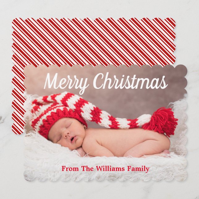 Merry Christmas Candy Cane Stripe Christmas Photo Holiday Card (Front/Back)