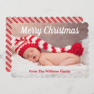 Merry Christmas Candy Cane Stripe Christmas Photo Holiday Card
