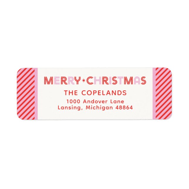 Merry Christmas Candy Cane Stripe Custom Label (Front)