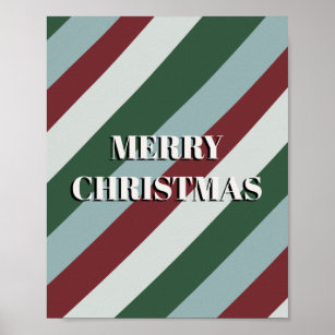 Merry Christmas Candy Cane Striped Pattern Poster