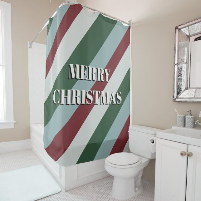 Merry Christmas Candy Cane Striped Pattern Shower  Curtain (In Situ)