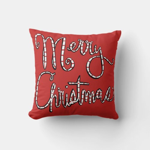 Merry Christmas Candy Cane Stripes Red Handwritten Throw Pillow