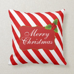 Merry Christmas Candy Cane Stripes Throw Pillow