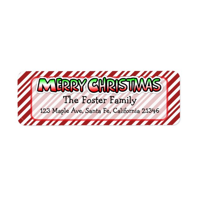 Merry Christmas Candy Cane Stripes Whimsical Label (Front)