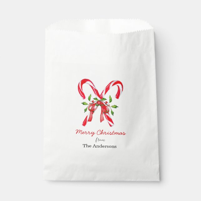 Merry Christmas candy cane with bow Favor Bag (Front)