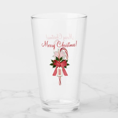 Merry Christmas Candy Canes Beer Soda Pint Glasses