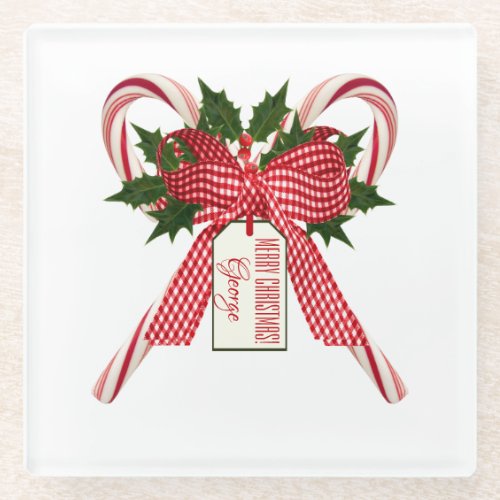 Merry Christmas Candy Canes Bouquet  Glass Coaster