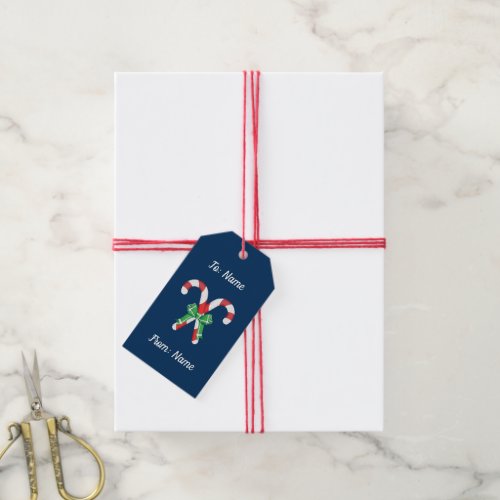 Merry Christmas Candy Canes Green  White Ribbon Gift Tags
