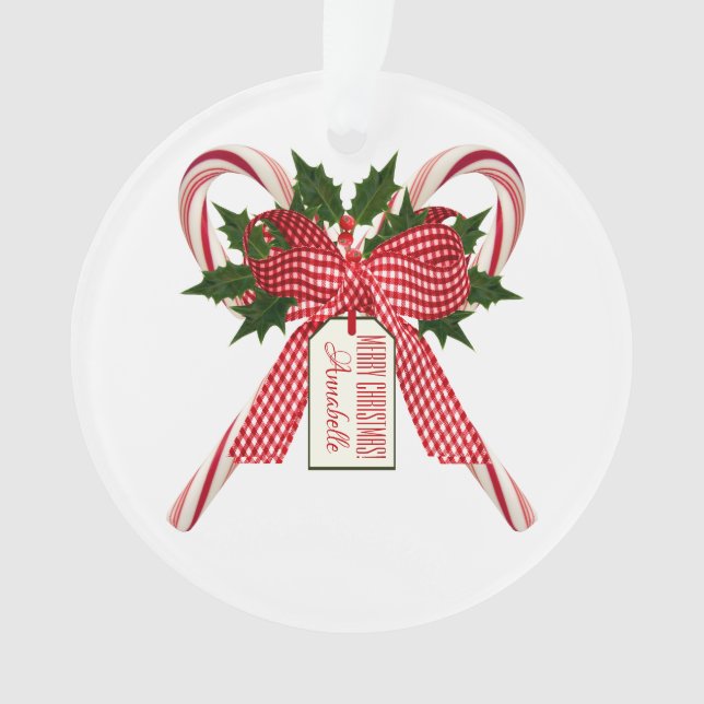 Merry Christmas Candy Canes Name Acrylic Ornament (Front)