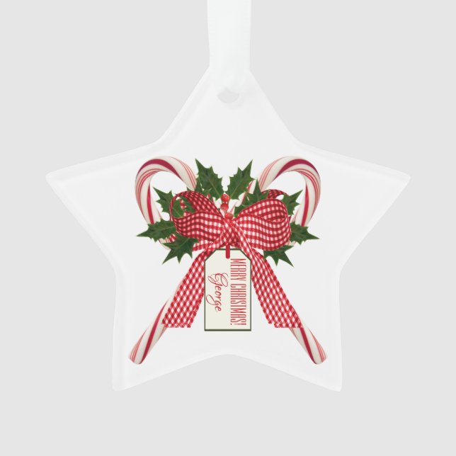 Merry Christmas Candy Canes Name Acrylic Ornament (Front)