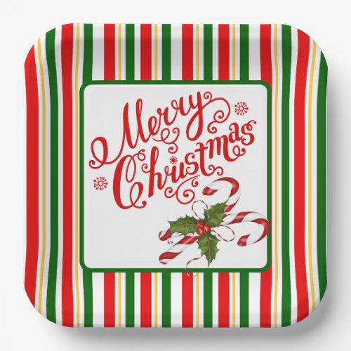 Merry Christmas Candy Canes Paper Plates