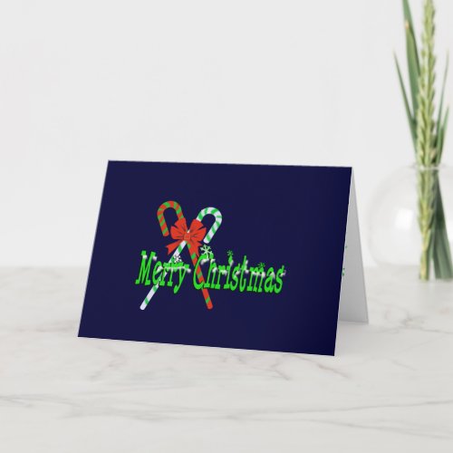 Merry Christmas Candy Canes with Red Bow Holiday Card