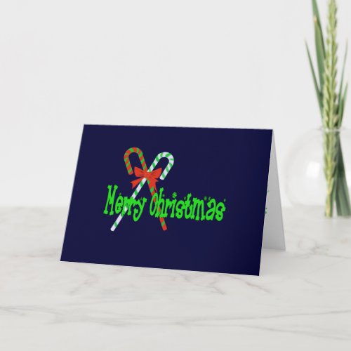 Merry Christmas Candy Canes with Red Bow Holiday Card