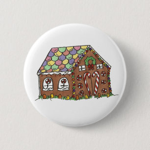 Merry Christmas Candy Gingerbread House Holiday Button