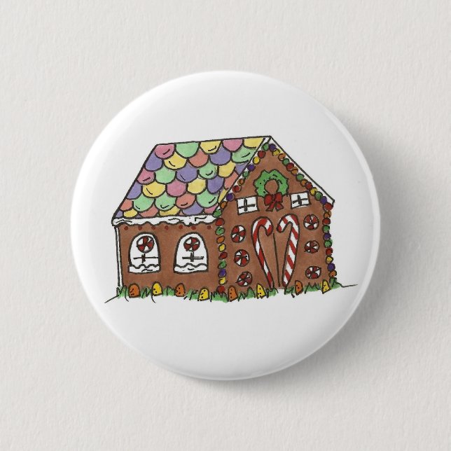 Merry Christmas Candy Gingerbread House Holiday Button (Front)