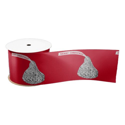 Merry Christmas Candy Kiss On Red Satin Ribbon