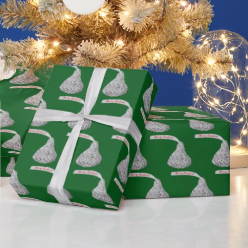 Merry Christmas Candy On Green Wrapping Paper