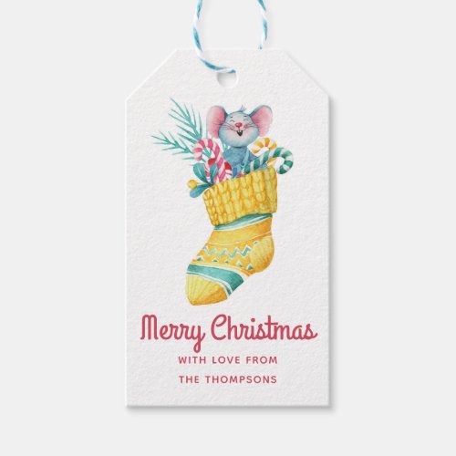 Merry Christmas Candy Stocking Mouse Personalized Gift Tags