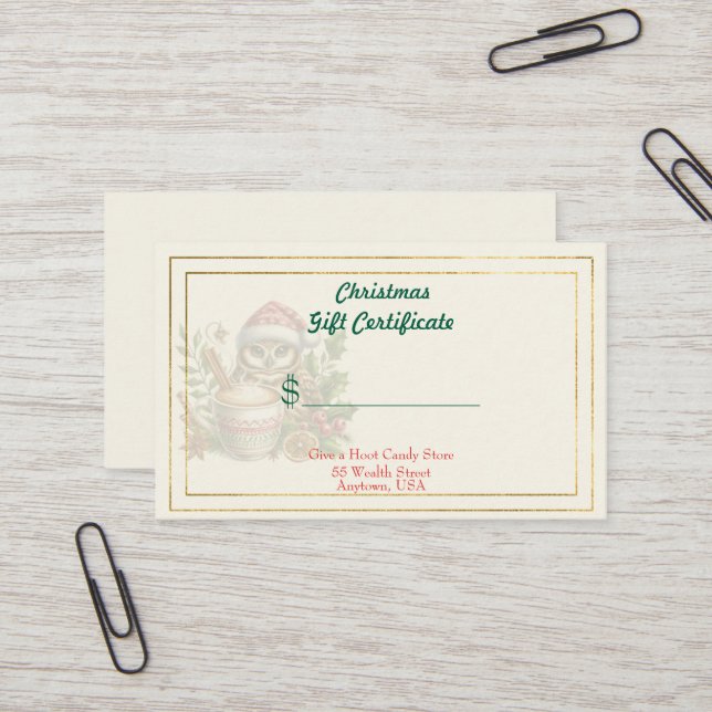Merry Christmas Candy Store Gift Certificate (Front/Back In Situ)