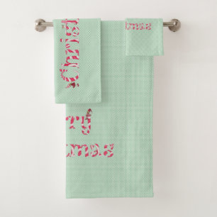 Merry Christmas Candy Swirl Winter Gnome Polka Dot Bath Towel Set