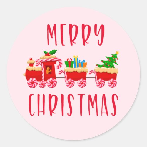 Merry Christmas Candy Train Holiday Classic Round Sticker