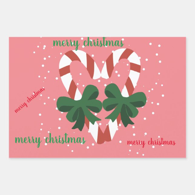 Merry Christmas Candycane Heart  Wrapping Paper Sheets (Front)
