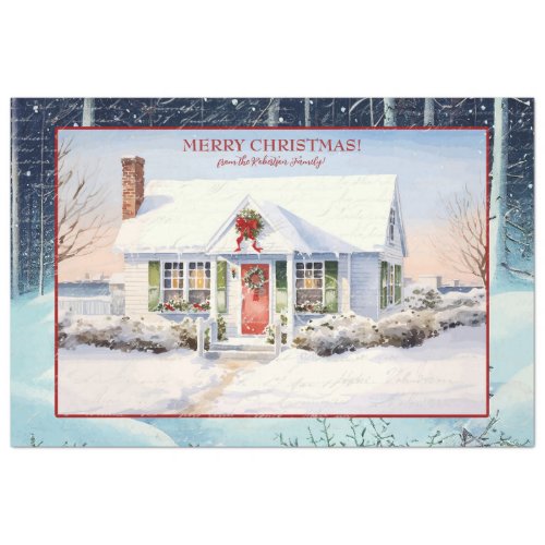 Merry Christmas Cape Cod House Snow Snowy Trees Tissue Paper