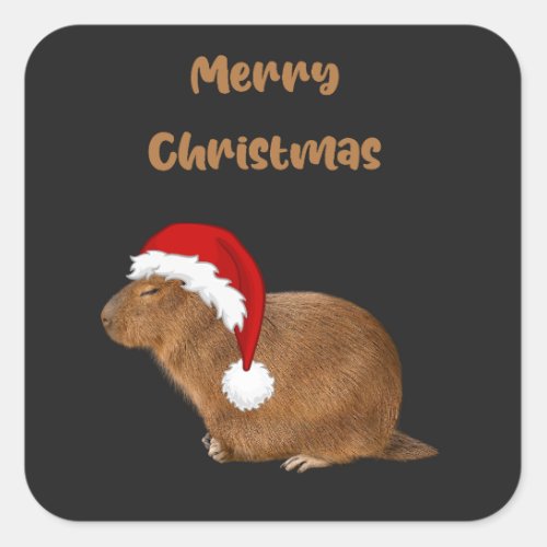 Merry Christmas Capybara Capybara in Santa Hat Square Sticker