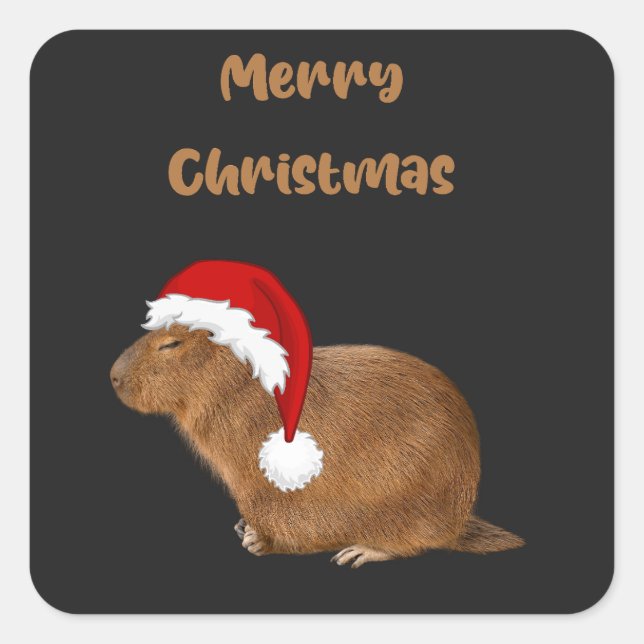 Merry Christmas Capybara; Capybara in Santa Hat Square Sticker (Front)