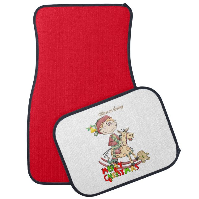 Merry Christmas Car Mat Red Children are Blessings (Set)