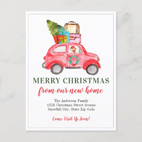 Merry Christmas Car Tree New Home Holiday Moving Announcement Postcard