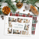 Merry Christmas Card 8 photo Collage Holiday card<br><div class="desc">Merry Christmas and Happy New year celestial stars eight photo family collage Christmas card. Perfect for large families with lots of photos to share. Let your photos shine with this collage card framed in modern stars. 

 Backside design features classic green and red plaid design.</div>