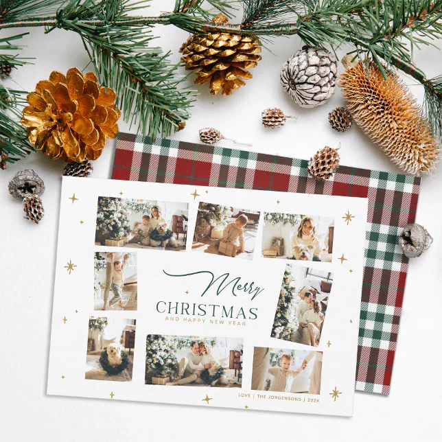 Merry Christmas Card 8 photo Collage Holiday card | Zazzle