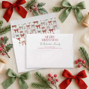 Merry Christmas Card Bow Return Address Envelope