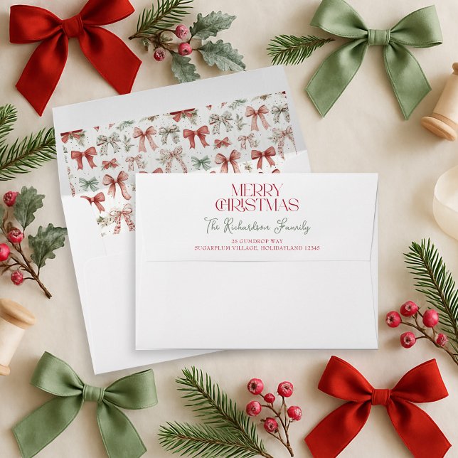 Merry Christmas Card Bow Return Address Envelope (Creator Uploaded)