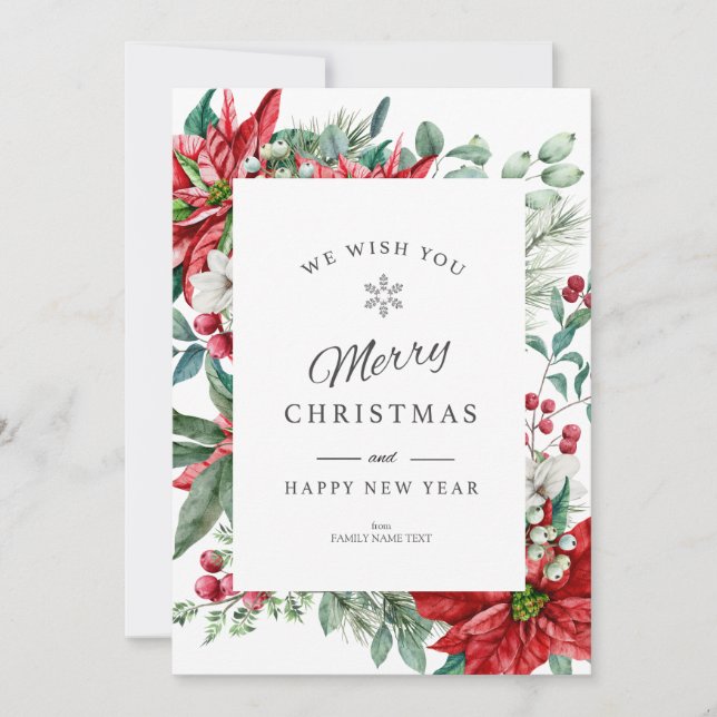Merry Christmas Card Christmas Poisettia frame (Front)