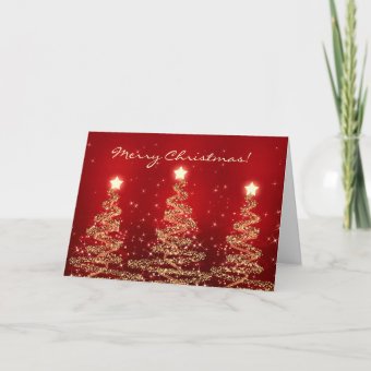 Merry Christmas Card Elegant Sparkling Trees Red | Zazzle