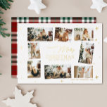 Merry Christmas Card Foil Collage Holiday card<br><div class="desc">Merry Christmas and Happy New year celestial stars eight photo family collage Christmas card. Perfect for large families with lots of photos to share. Let your photos shine with this collage card framed in modern stars and real foil accents

 Backside design features classic green and red plaid design.</div>