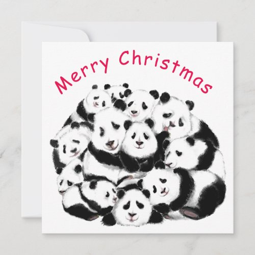 Merry Christmas Card Happy Pandas Family _ Funny