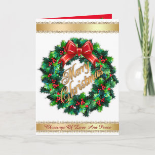 Merry Christmas card Holly wreath