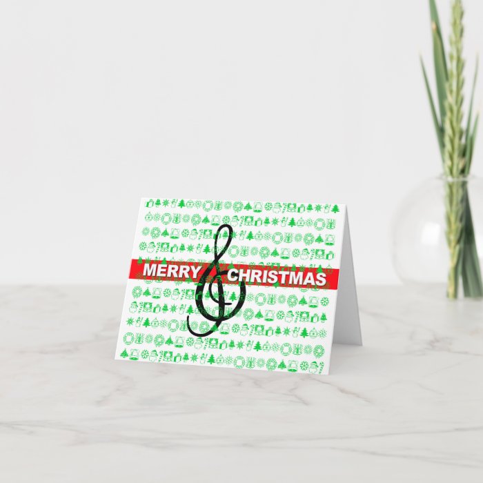 Merry Christmas Card Music Note Green Red Stripe card