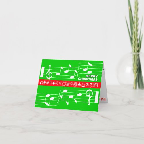 Merry Christmas Card Music Note Score Green