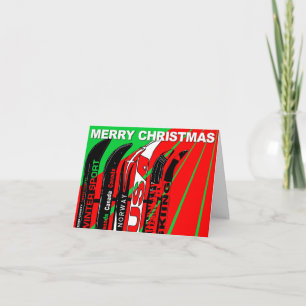 Merry Christmas Card Ski Snow Blade Winter Sport