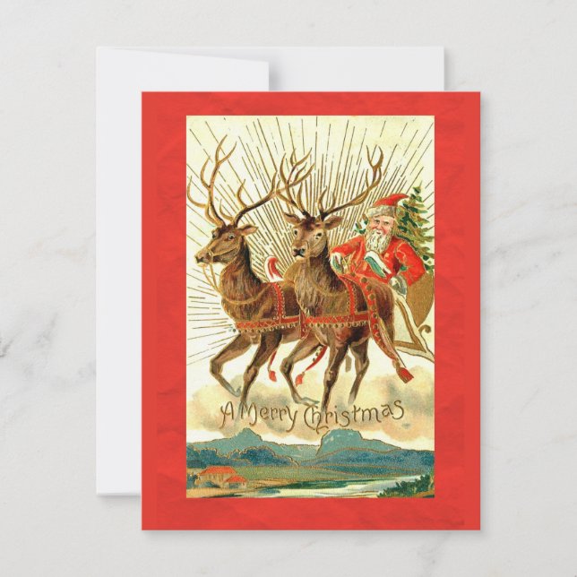Merry Christmas Card w/ Santa and Reindeer (Front)
