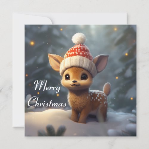 Merry Christmas Card with Adorable Baby Reindeer