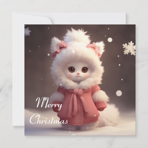 Merry Christmas Card with Adorable Cat Character