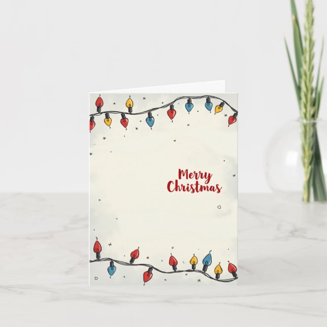Merry Christmas Card with Festive String Lights (Front)