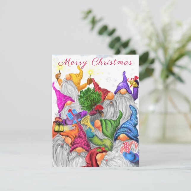 Merry Christmas Card with Happy Gnome Party (Standing Front)