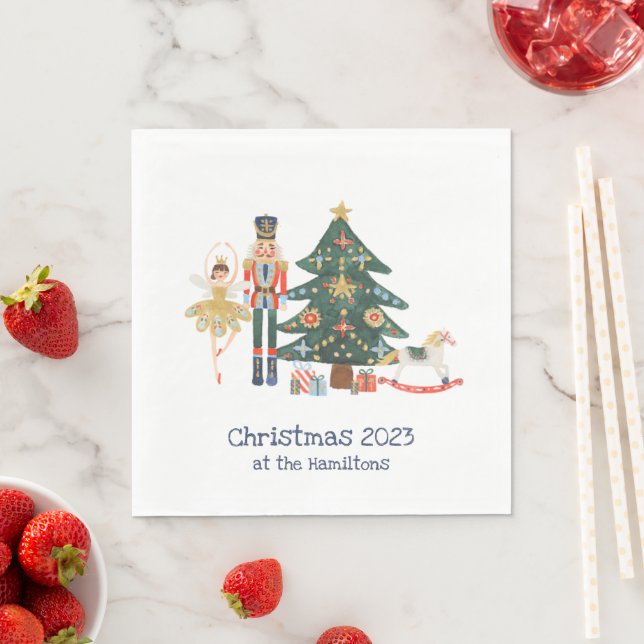 Merry Christmas Card with Nutcracker characters Napkins (Insitu)