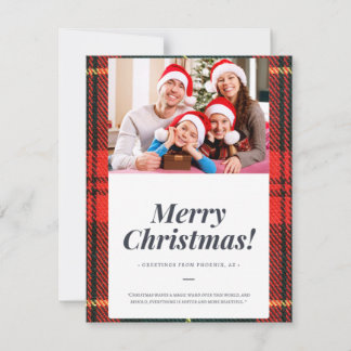 merry christmas card with red and green plaid phot